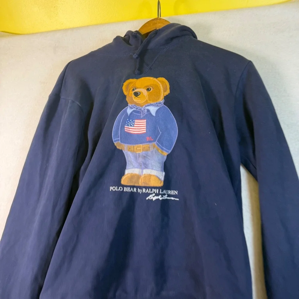 Polo Ralph Lauren Mens Polo Bear American Flag Hoodie Navy Blue Small 7089